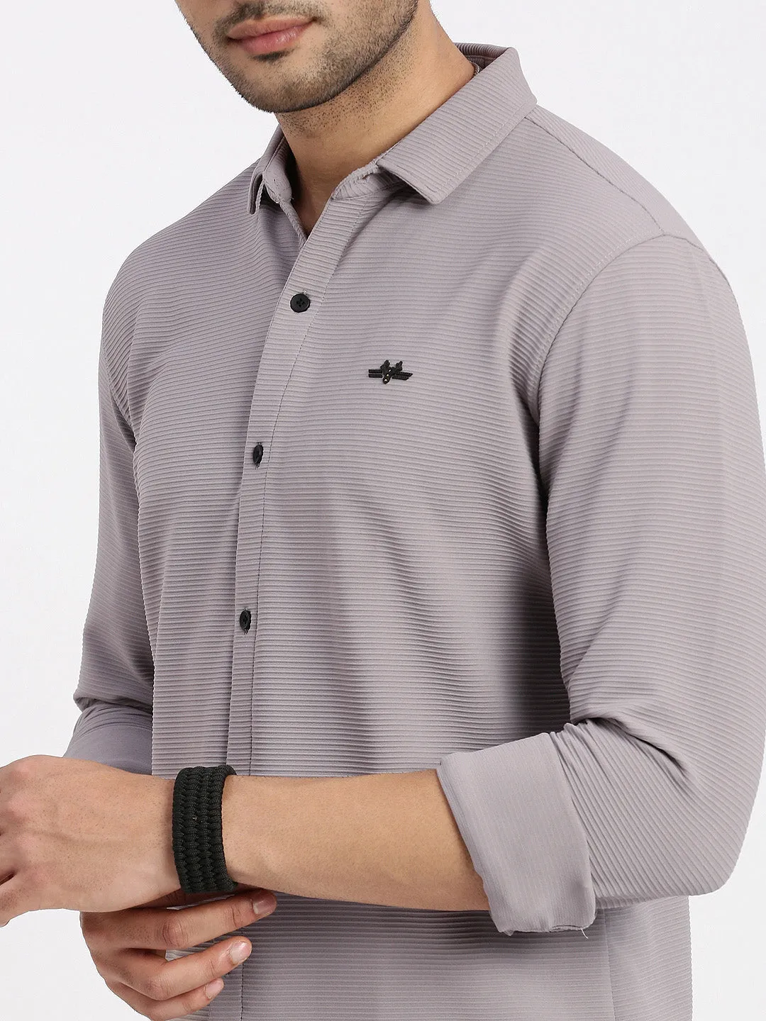 Men Grey Solid Casual Slim Fit Shirt