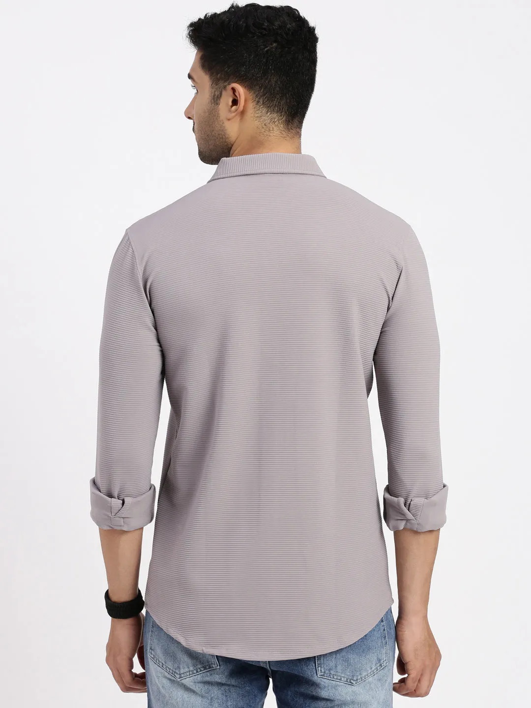 Men Grey Solid Casual Slim Fit Shirt