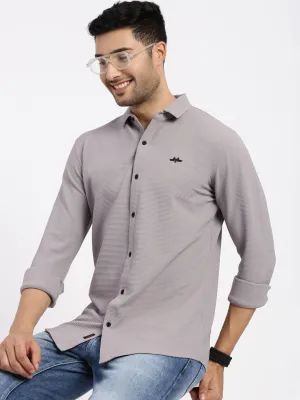 Men Grey Solid Casual Slim Fit Shirt