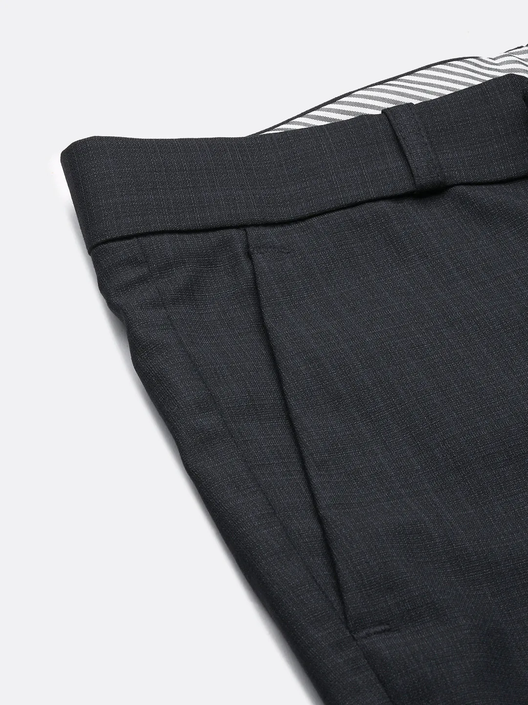 Men Grey Solid Comfort Slim Fit Low-Rise Formal Cotton Trousers