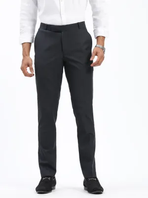Men Grey Solid Comfort Slim Fit Low-Rise Formal Cotton Trousers