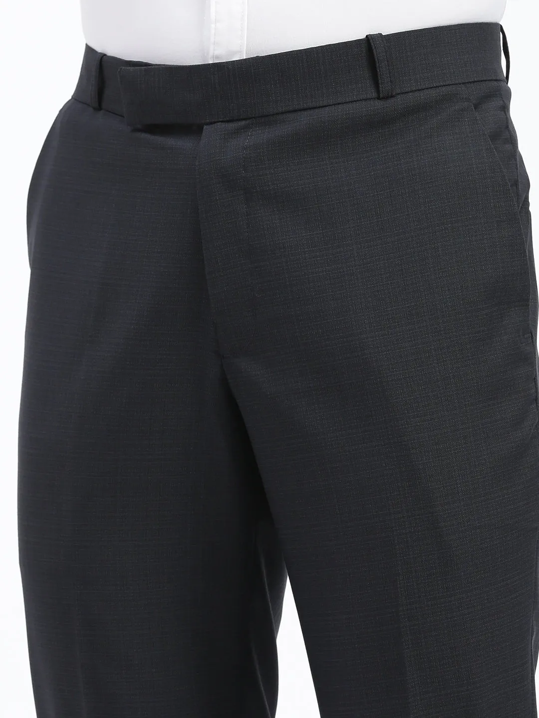 Men Grey Solid Comfort Slim Fit Low-Rise Formal Cotton Trousers