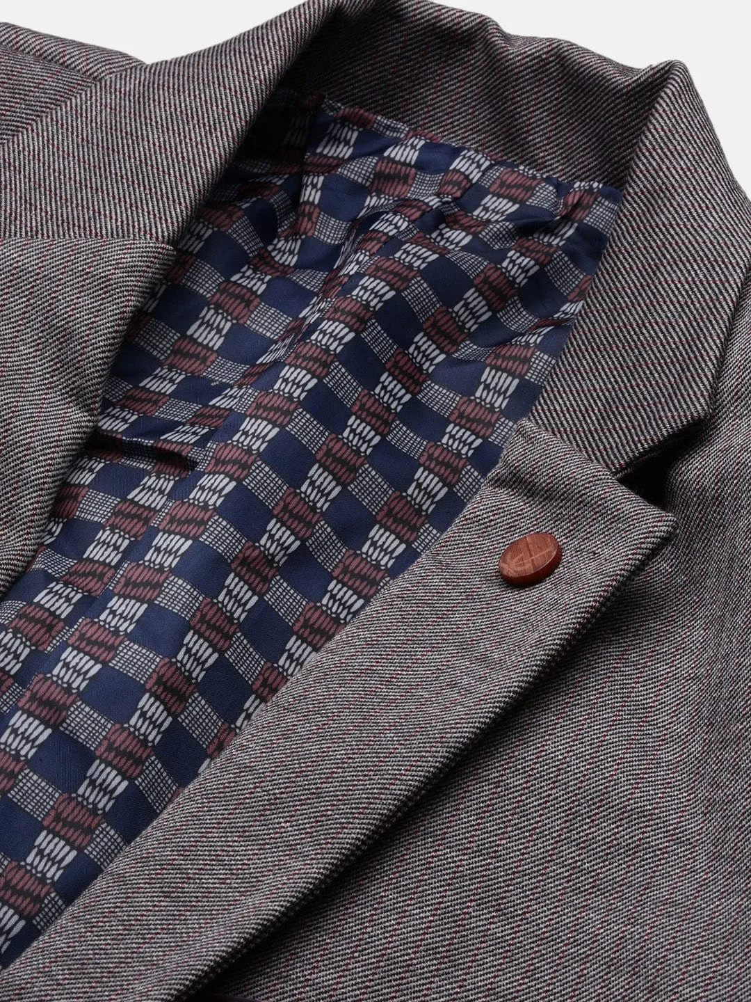 Men Grey Striped Cotton Single-Breasted Casual Blazer