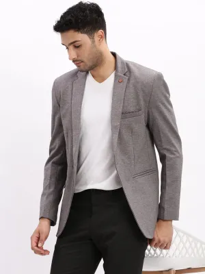 Men Grey Striped Cotton Single-Breasted Casual Blazer