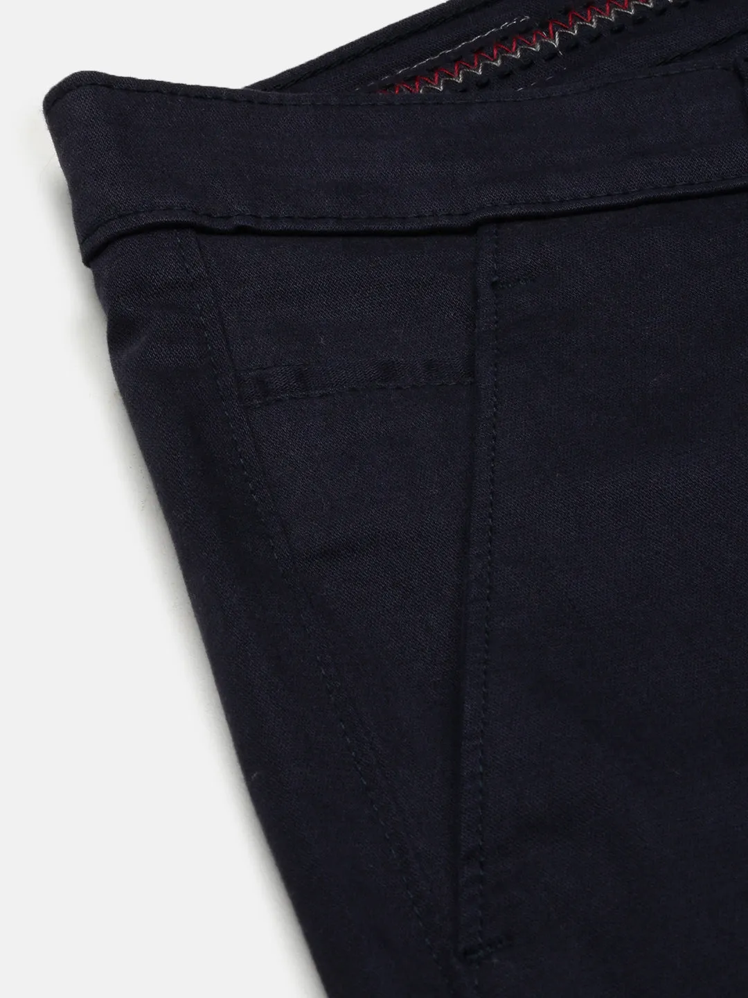 Men Navy Blue Comfort Slim Fit Low-Rise Cotton Trousers