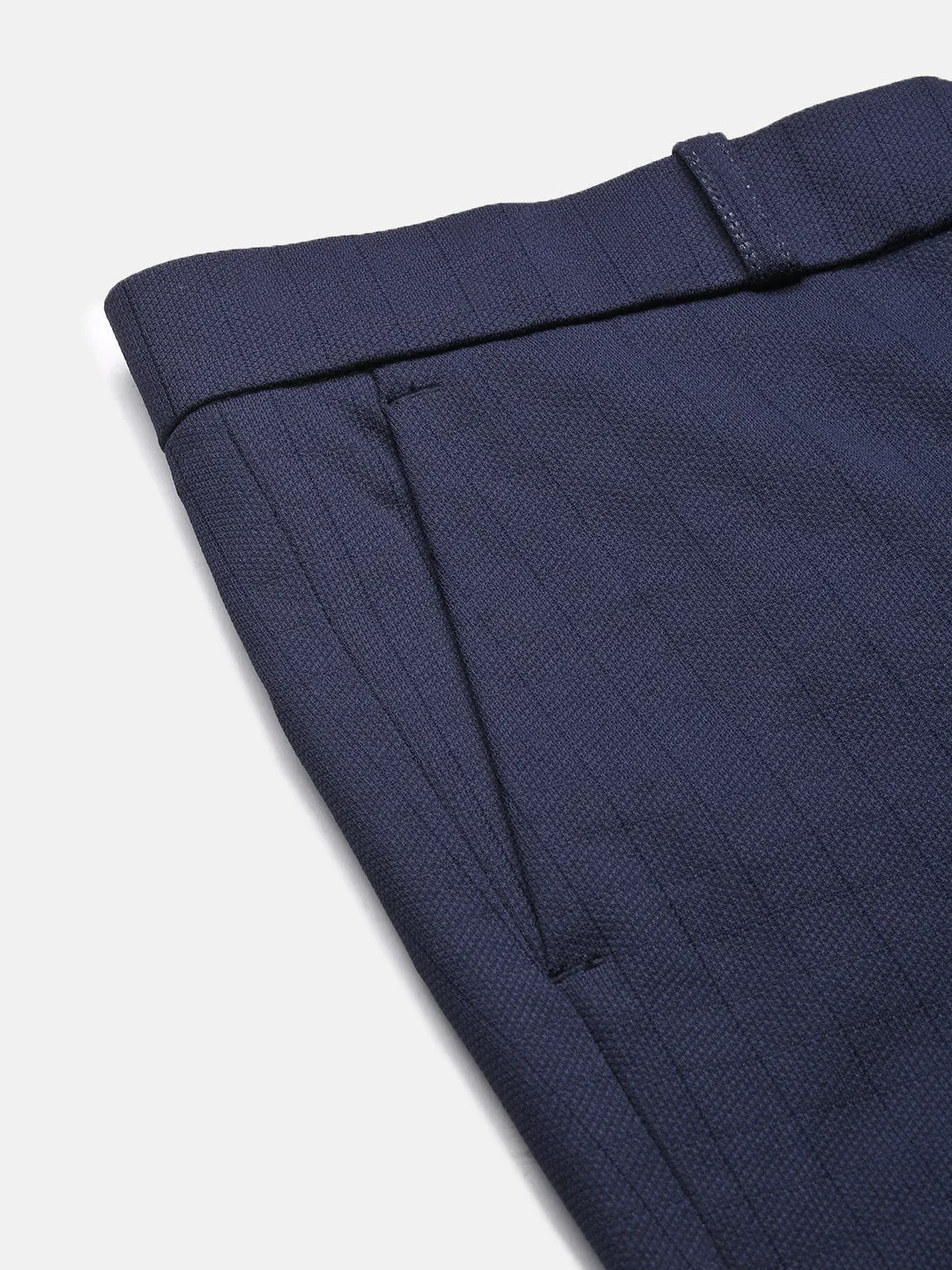 Men Navy Blue Comfort Slim Fit Low-Rise Formal Trousers