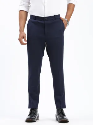Men Navy Blue Comfort Slim Fit Low-Rise Formal Trousers