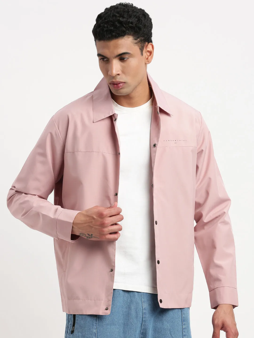 Men Peach Spread Collar Windcheater Tailored Jacket