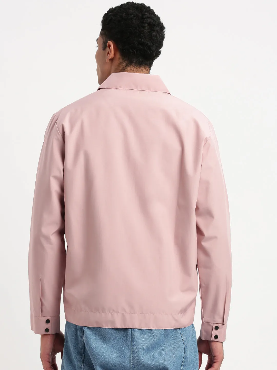 Men Peach Spread Collar Windcheater Tailored Jacket