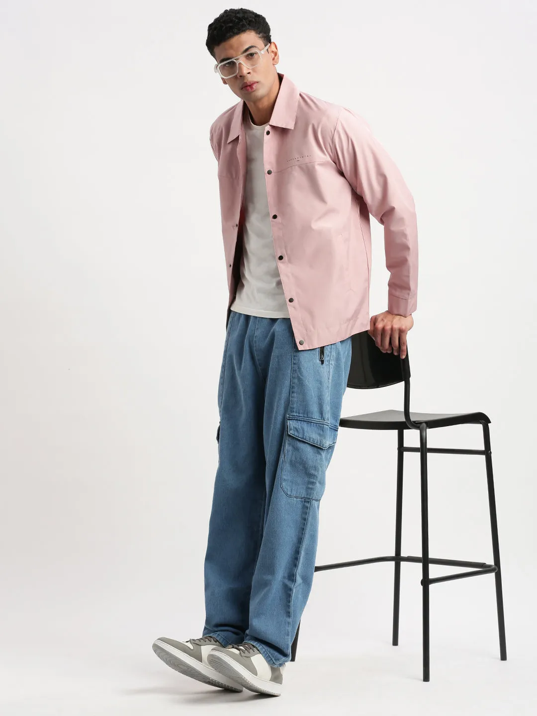 Men Peach Spread Collar Windcheater Tailored Jacket