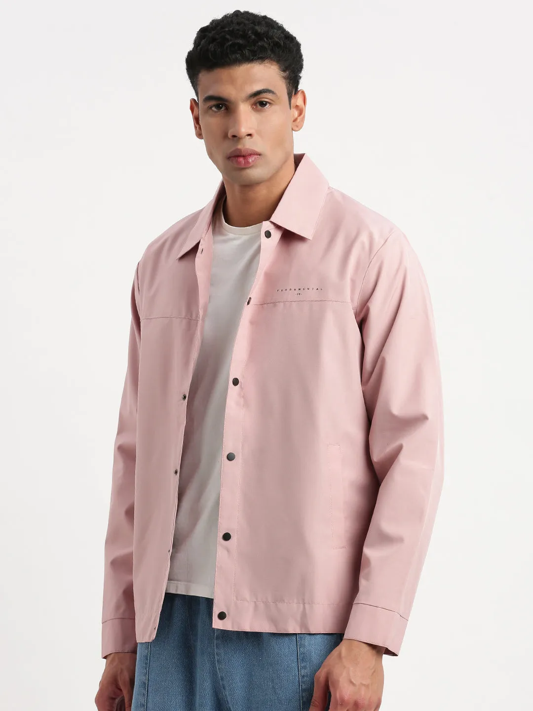 Men Peach Spread Collar Windcheater Tailored Jacket