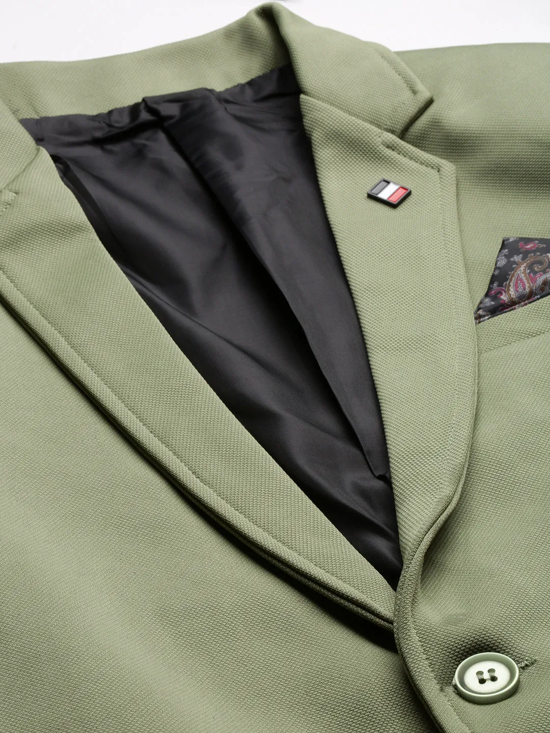 Men Sea Green Cotton Open Front Casual Blazer