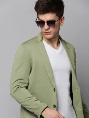 Men Sea Green Cotton Open Front Casual Blazer