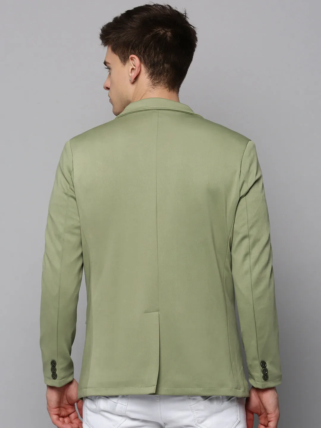 Men Sea Green Cotton Open Front Casual Blazer