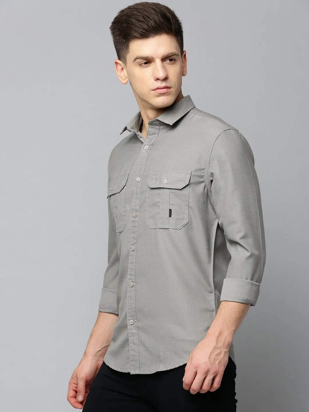 Men Taupe Comfort Opaque Twill Cotton Casual Shirt
