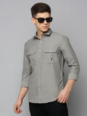 Men Taupe Comfort Opaque Twill Cotton Casual Shirt