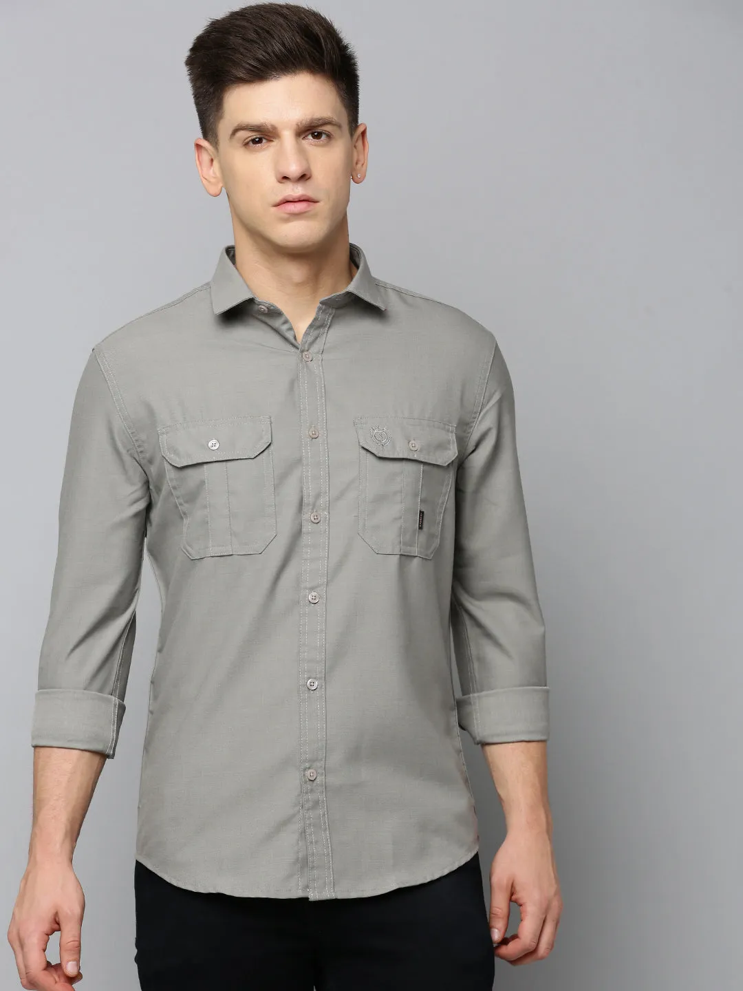 Men Taupe Comfort Opaque Twill Cotton Casual Shirt