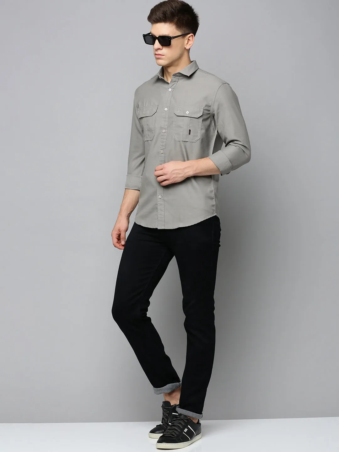 Men Taupe Comfort Opaque Twill Cotton Casual Shirt