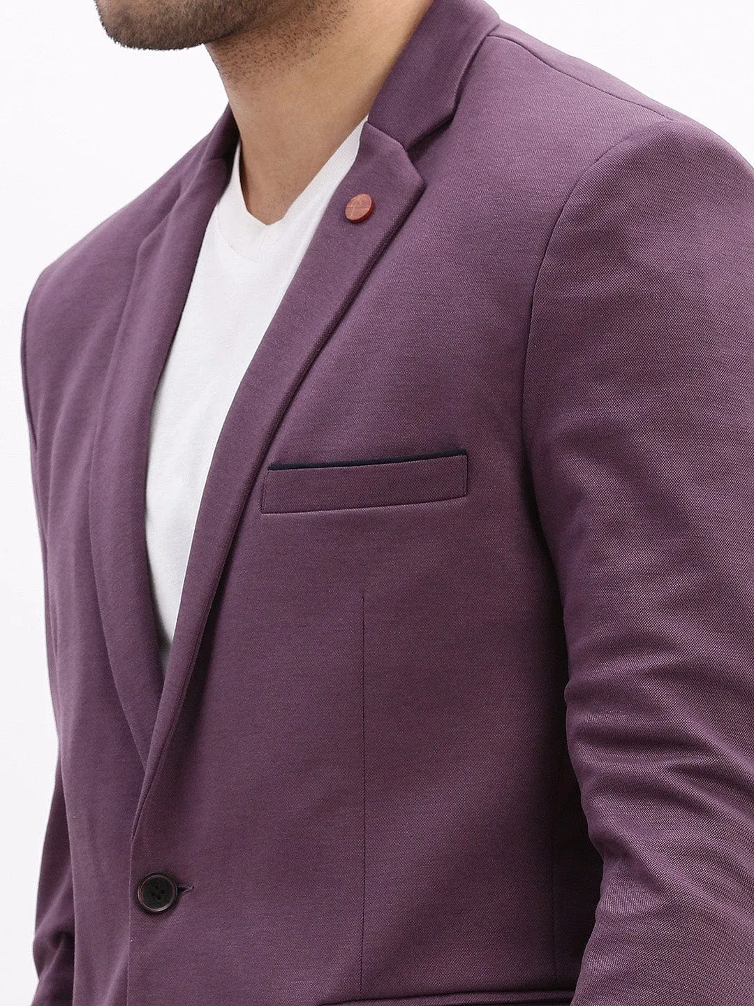 Men Violet Slim-Fit Single Breasted Notched Lapel Collar Cotton Casual Blazer