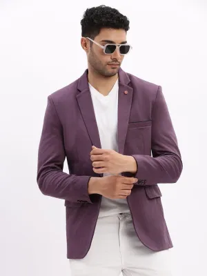 Men Violet Slim-Fit Single Breasted Notched Lapel Collar Cotton Casual Blazer