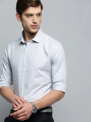 Men White Self Design Cotton Formal Shirt