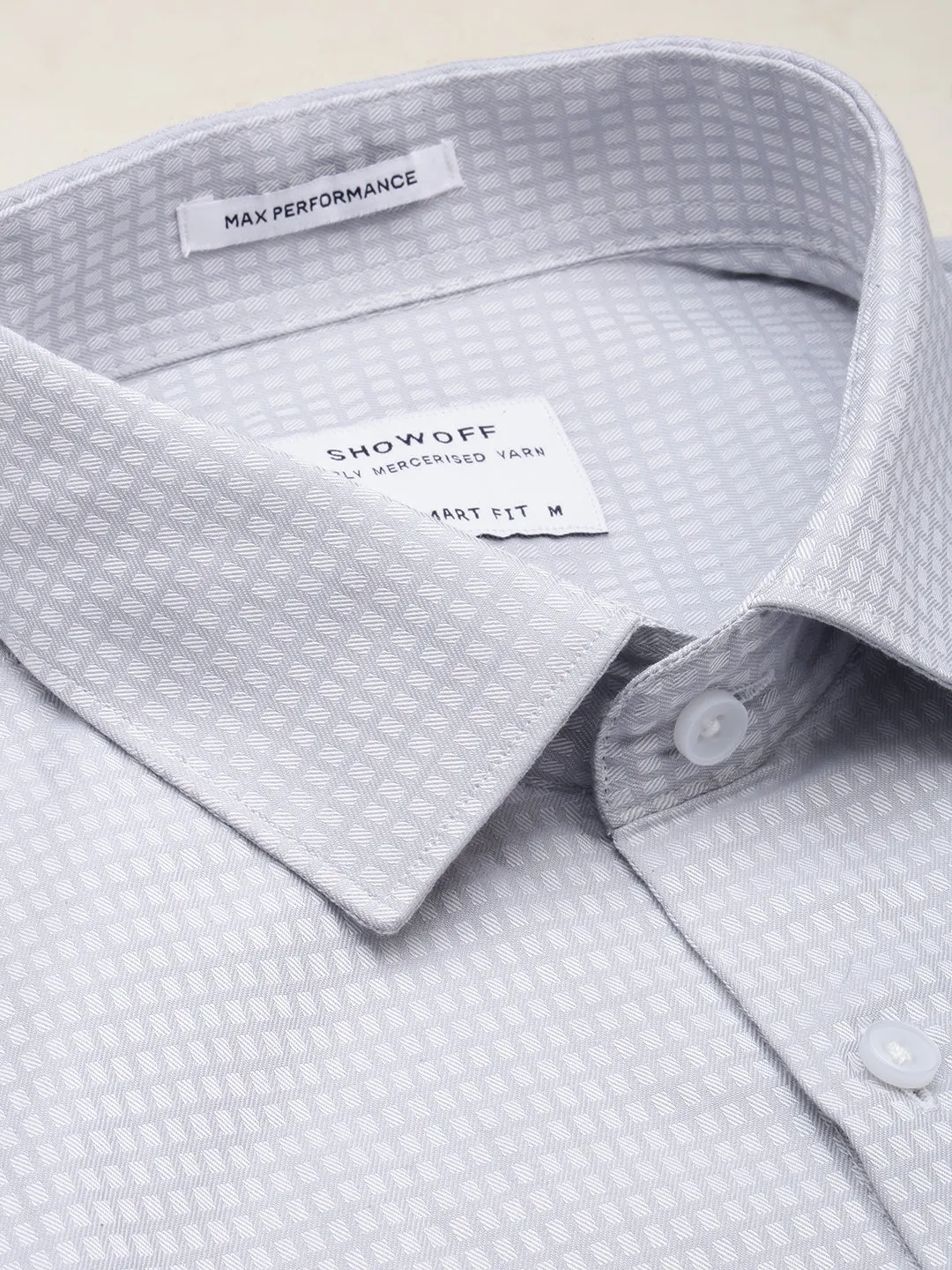 Men White Self Design Cotton Formal Shirt