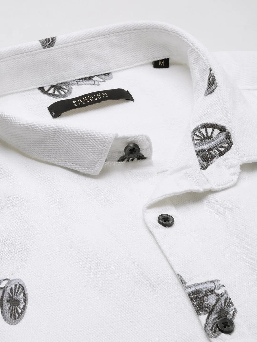 Men White Slim Fit Conversational Printed Long Sleeves Cotton Shirt