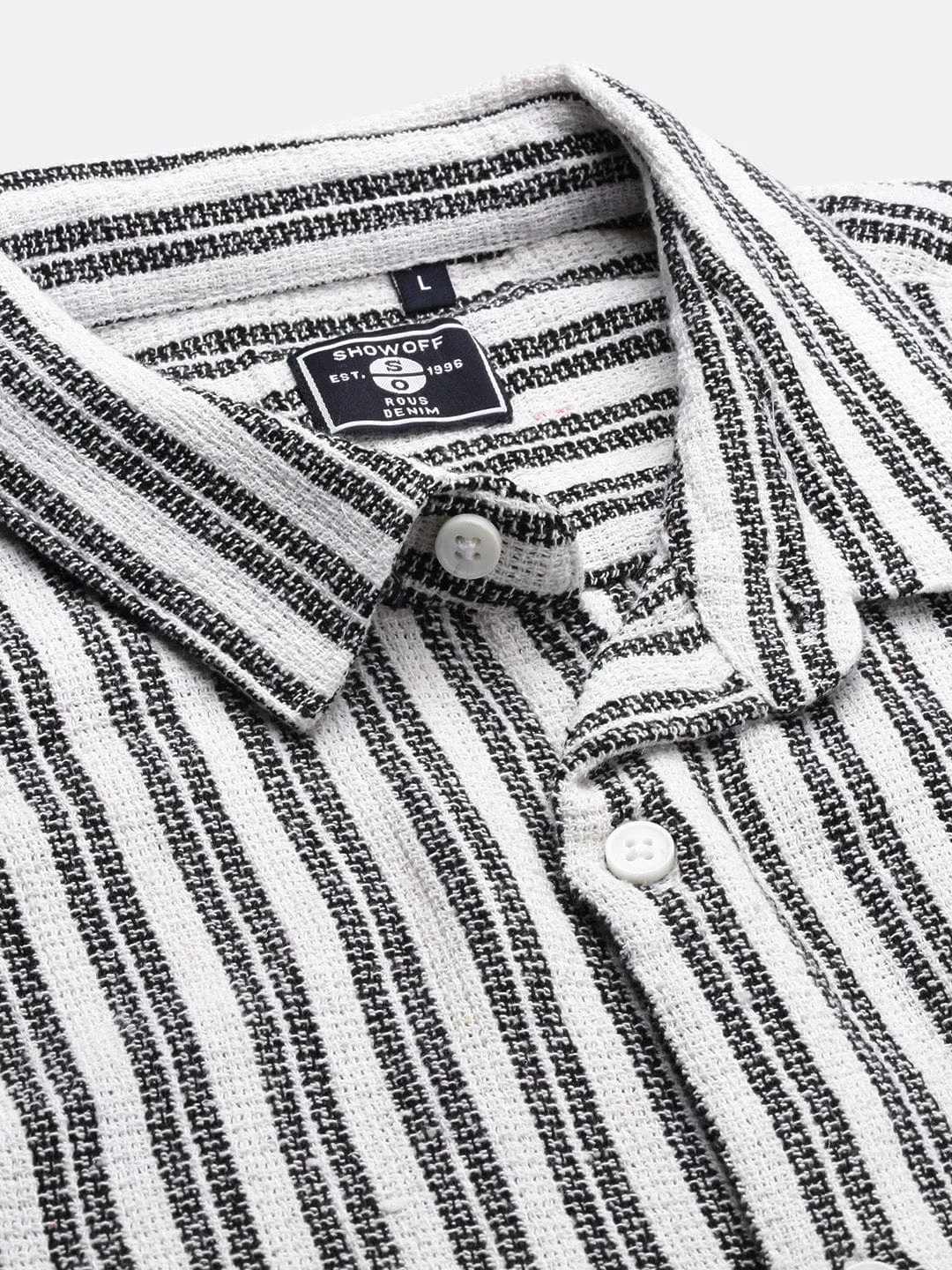Men White Striped Cotton Standard Slim Fit Casual Shirt