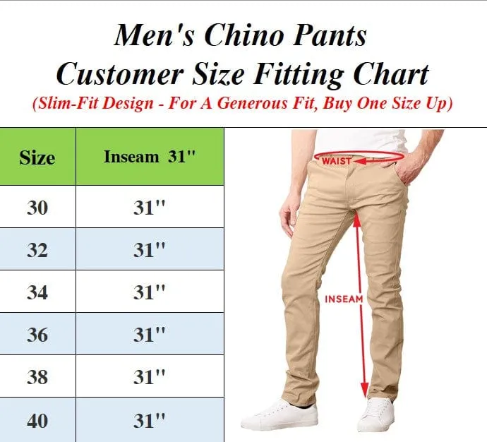 Men's Flex Stretch Slim Fit Cotton Everyday Chino Pants (31" Inseam)