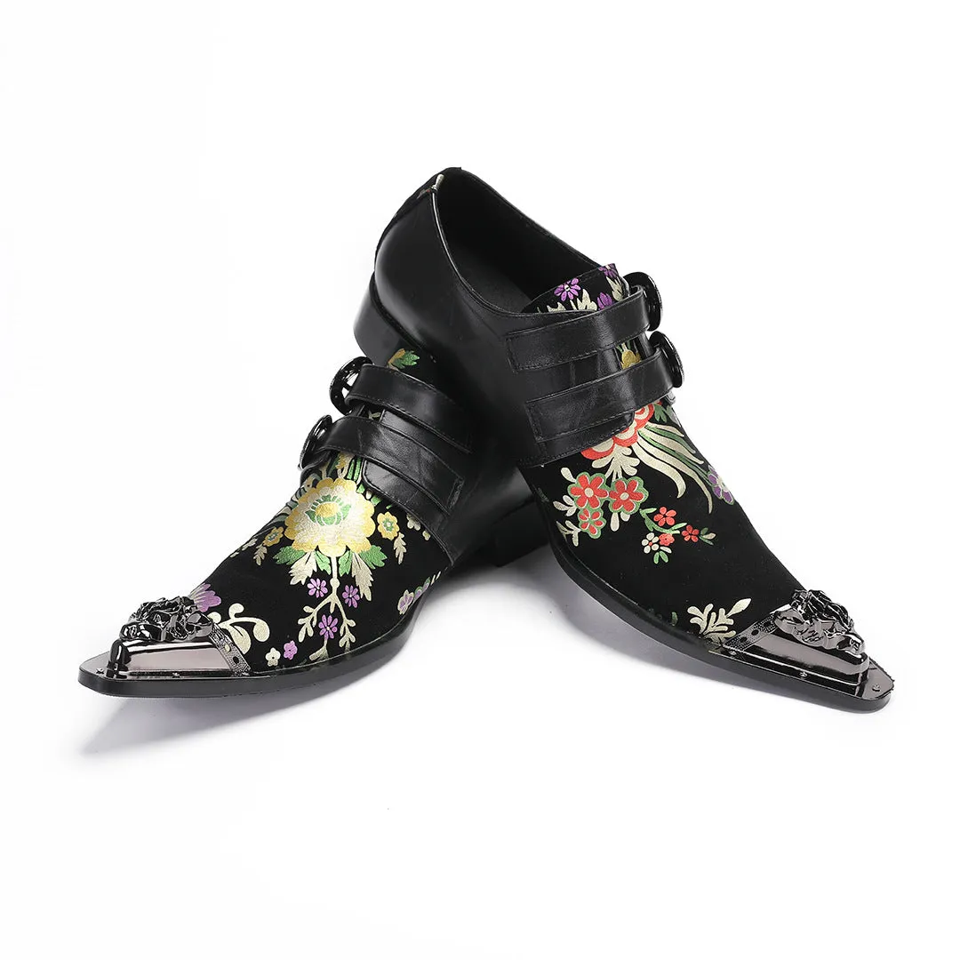 Men's shoes breathable one-pedal leather shoes 2024 spring and summer new thick-soled printed loafers over feet lazy leather board shoes