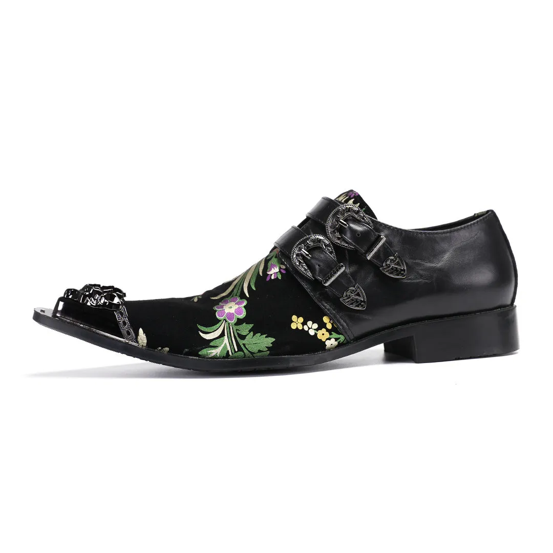 Men's shoes breathable one-pedal leather shoes 2024 spring and summer new thick-soled printed loafers over feet lazy leather board shoes