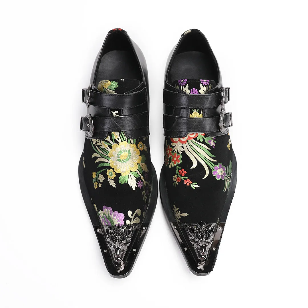 Men's shoes breathable one-pedal leather shoes 2024 spring and summer new thick-soled printed loafers over feet lazy leather board shoes