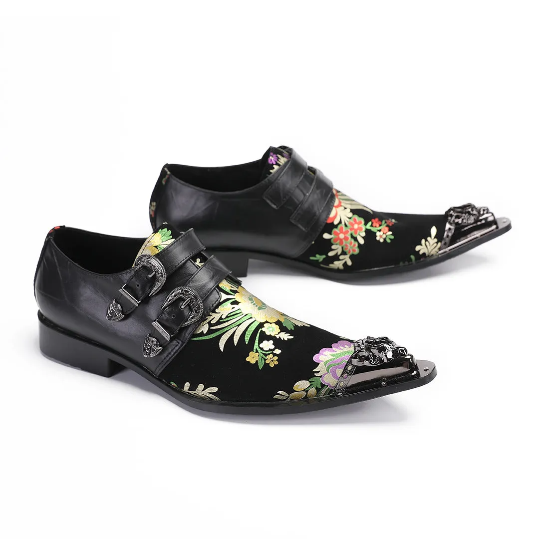 Men's shoes breathable one-pedal leather shoes 2024 spring and summer new thick-soled printed loafers over feet lazy leather board shoes