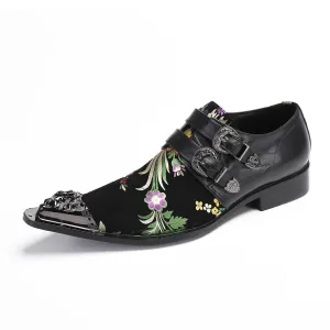 Men's shoes breathable one-pedal leather shoes 2024 spring and summer new thick-soled printed loafers over feet lazy leather board shoes