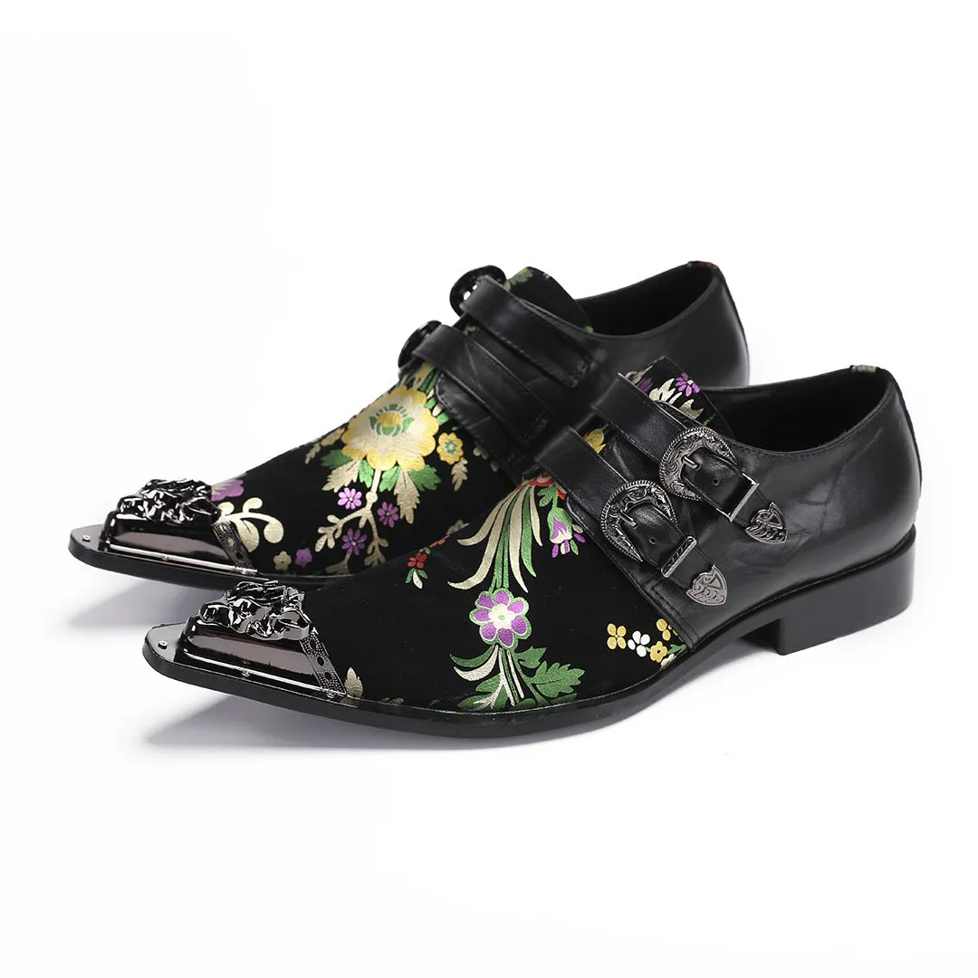 Men's shoes breathable one-pedal leather shoes 2024 spring and summer new thick-soled printed loafers over feet lazy leather board shoes