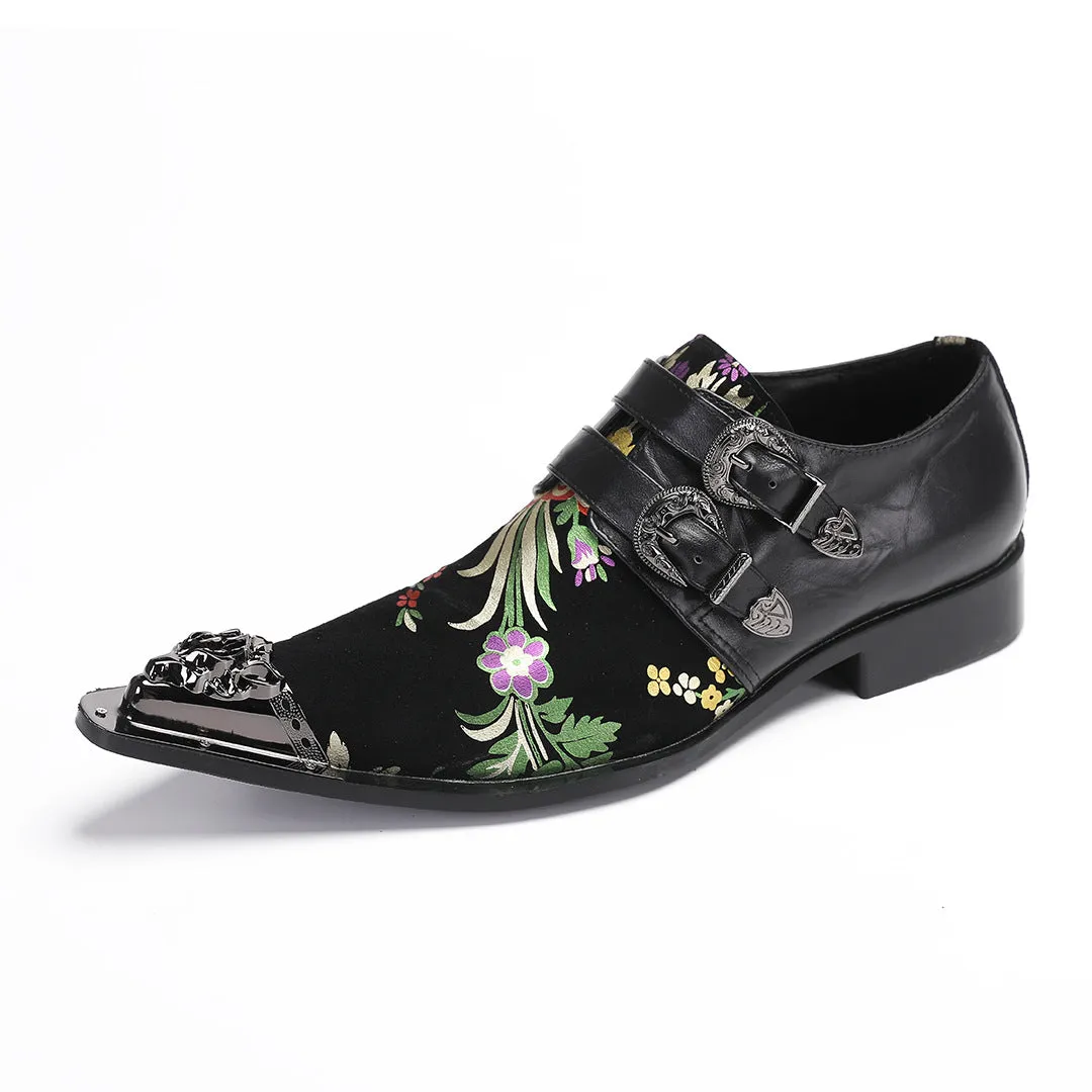 Men's shoes breathable one-pedal leather shoes 2024 spring and summer new thick-soled printed loafers over feet lazy leather board shoes