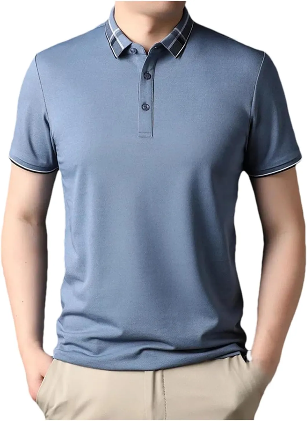Mnjyihy Men's Summer Short Sleeve Polo Shirt Solid Regular-Fit Cotton Quick-Dry Casual Golf Shirt