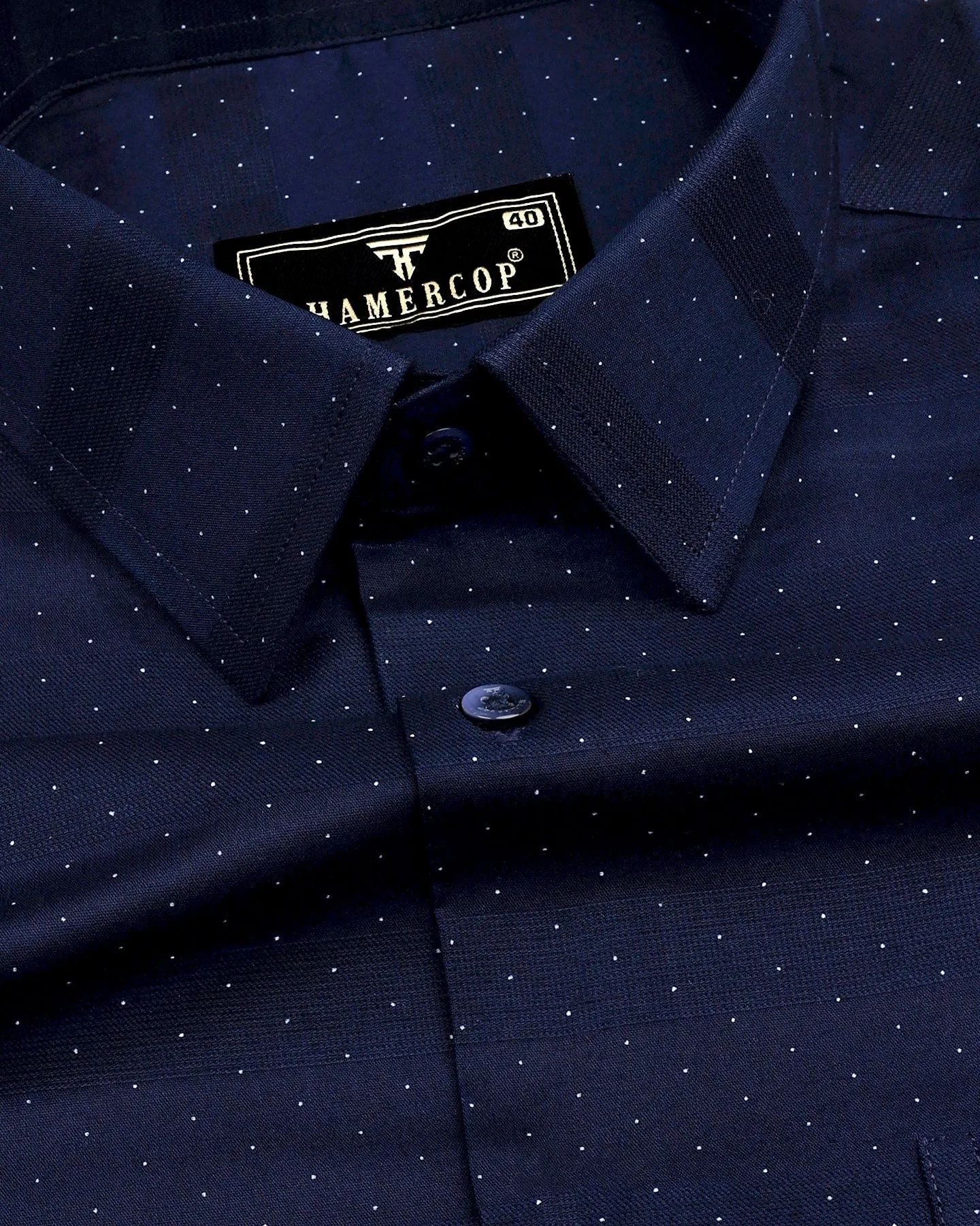 NavyBlue Weft Stripe With White Dotted Premium Dobby Cotton Shirt