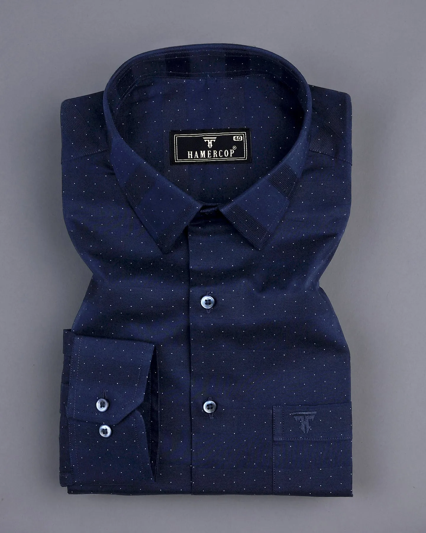 NavyBlue Weft Stripe With White Dotted Premium Dobby Cotton Shirt