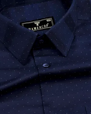 NavyBlue Weft Stripe With White Dotted Premium Dobby Cotton Shirt