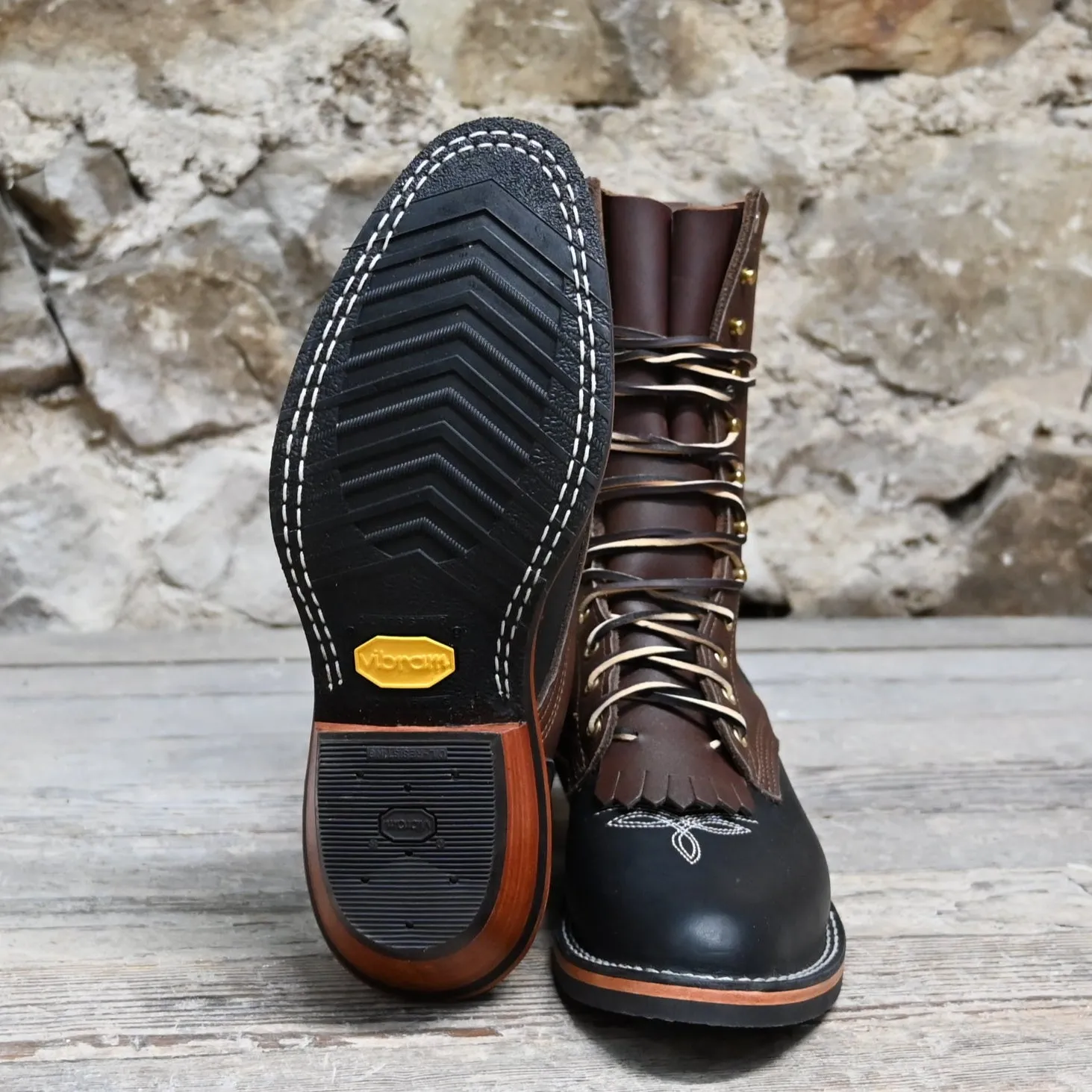 Nicks 10" Two Tone Leather Buckaroo Packer with White Toe Bug Stitch