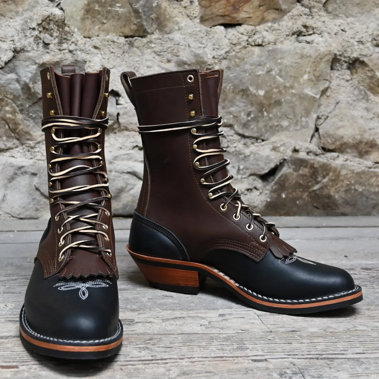Nicks 10" Two Tone Leather Buckaroo Packer with White Toe Bug Stitch