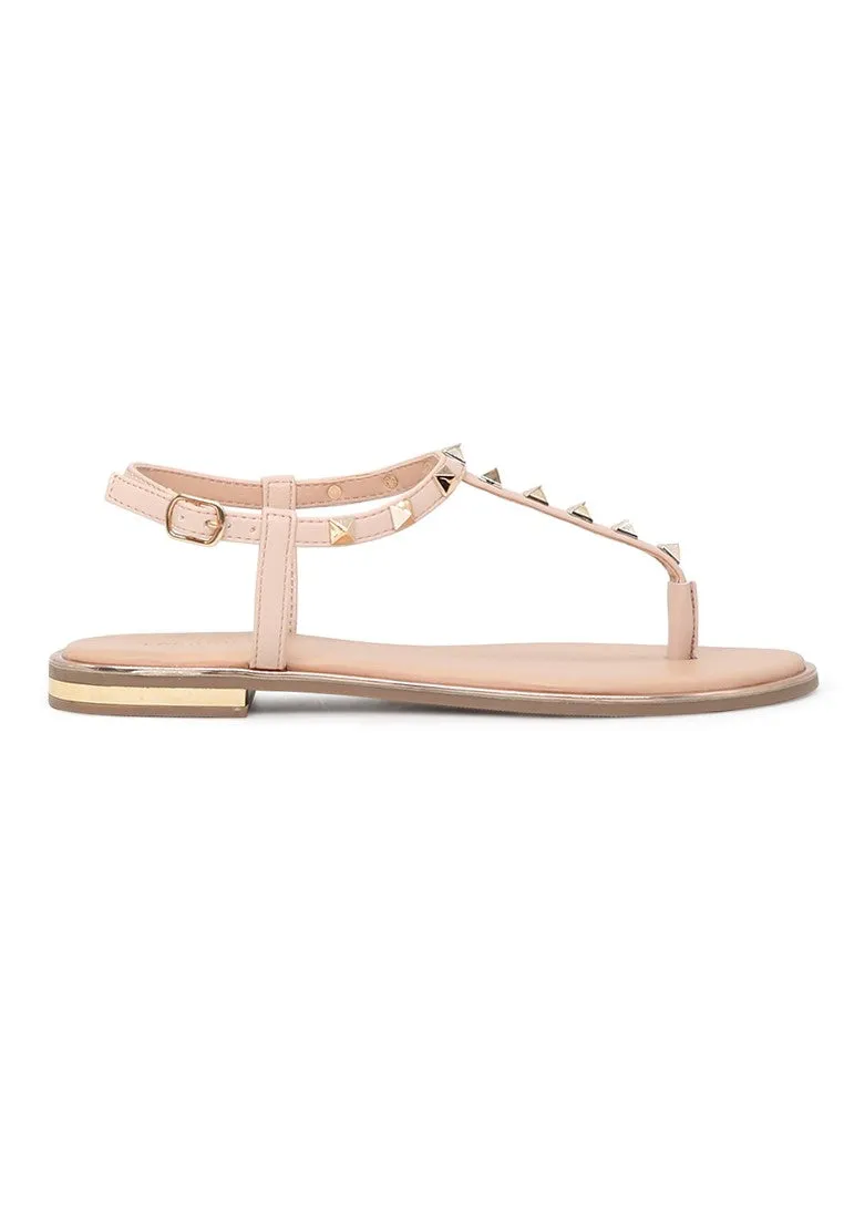 Nude Flat T-strap Thong Sandals