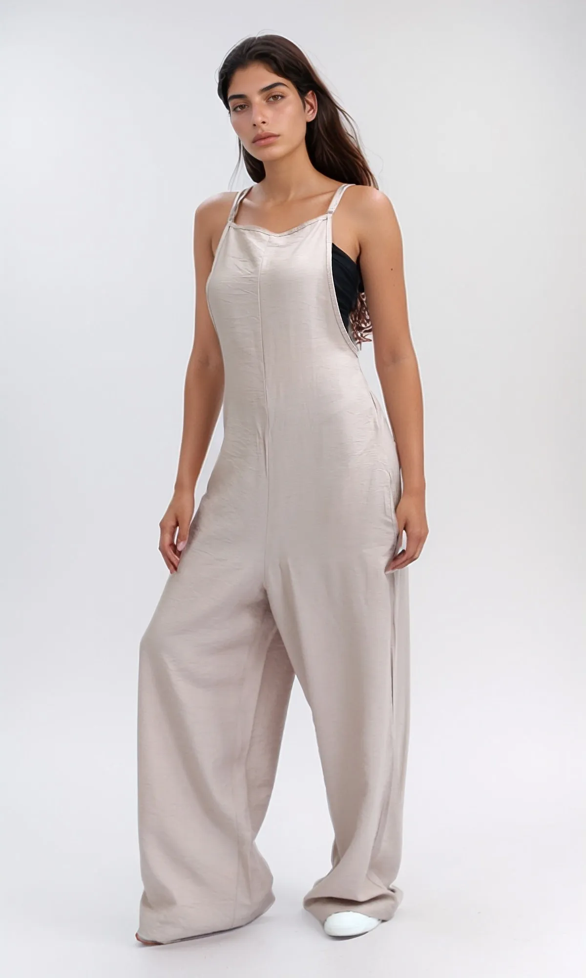 O198043 Spaghetti Strap Wide Leg Jumpsuit - Coffee