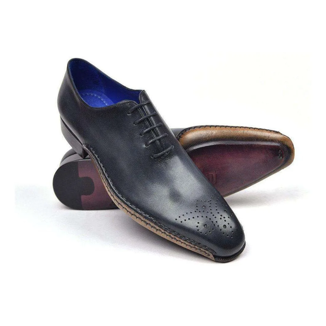 Paul Parkman Handmade Designer Shoes Men's Opanka Construction Anthracite Gray Oxfords (PM5511)