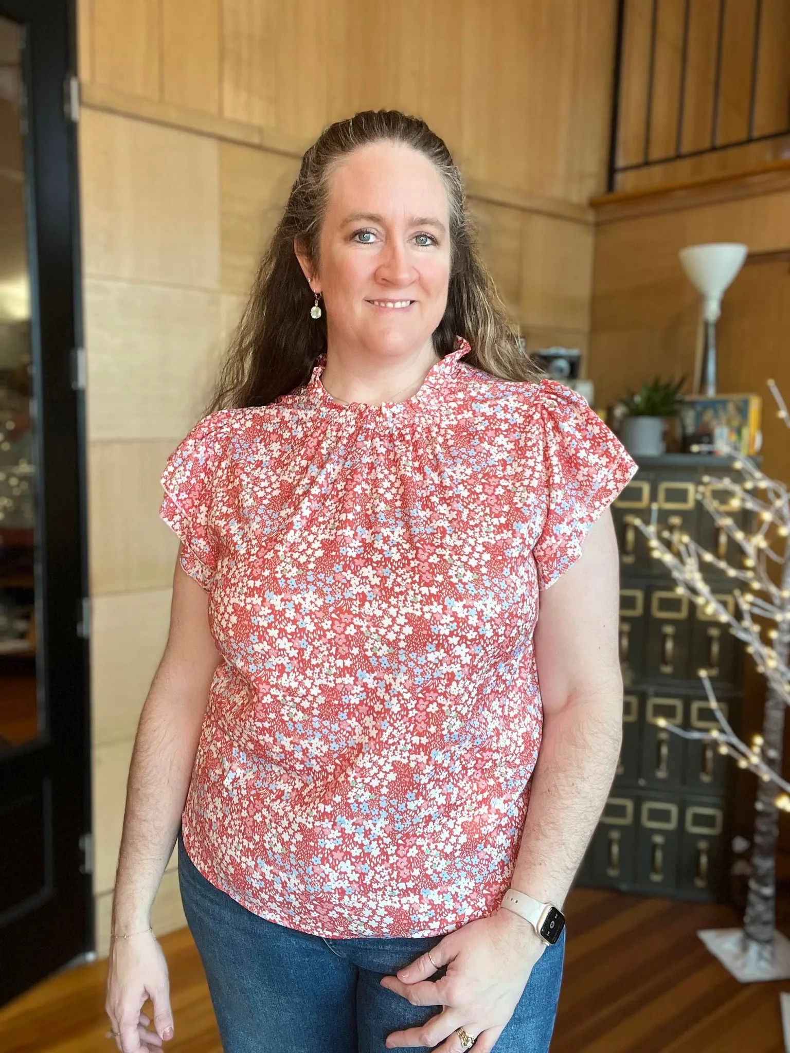 PINK FLORAL PRINT RUFFLE SLEEVE PLUS SIZE BLOUSE TOP