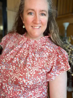 PINK FLORAL PRINT RUFFLE SLEEVE PLUS SIZE BLOUSE TOP