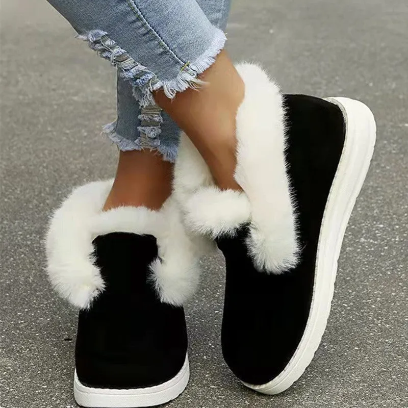 Purpdrank - Black Casual Patchwork Solid Color Round Keep Warm Comfortable Flats Shoes