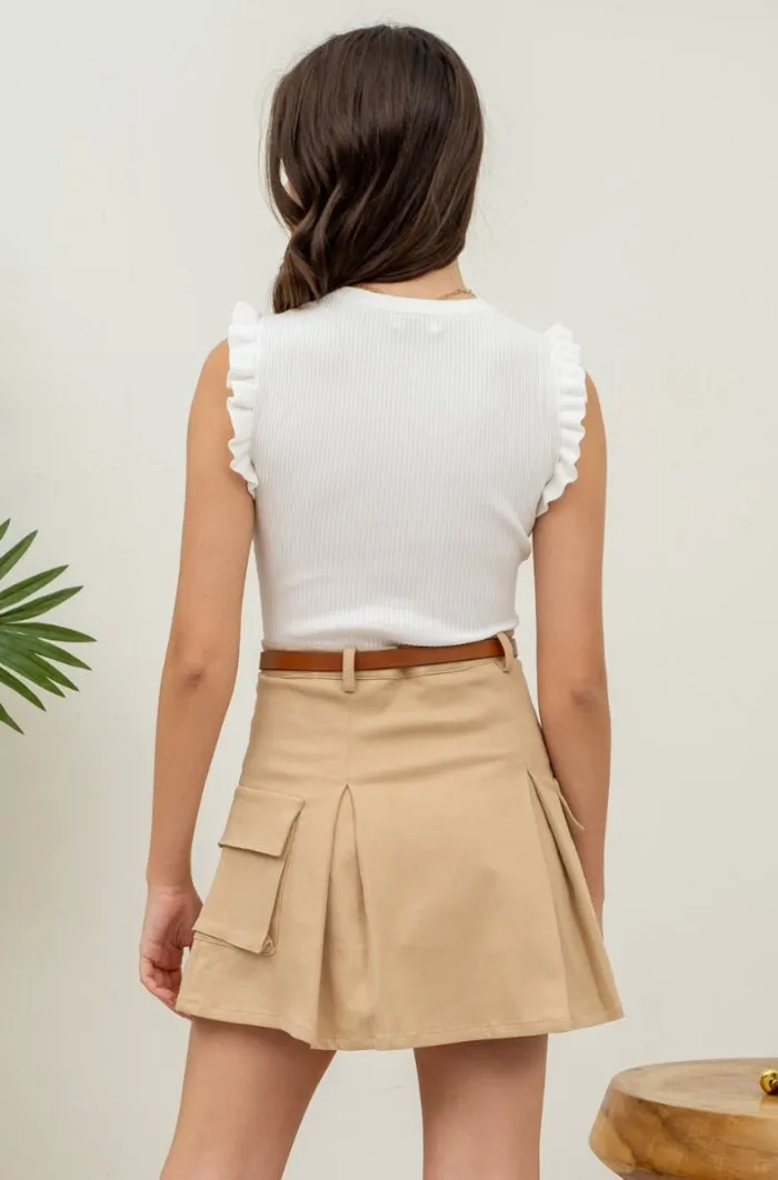Ruffle Sleeveless Knit Top - THREE COLORS