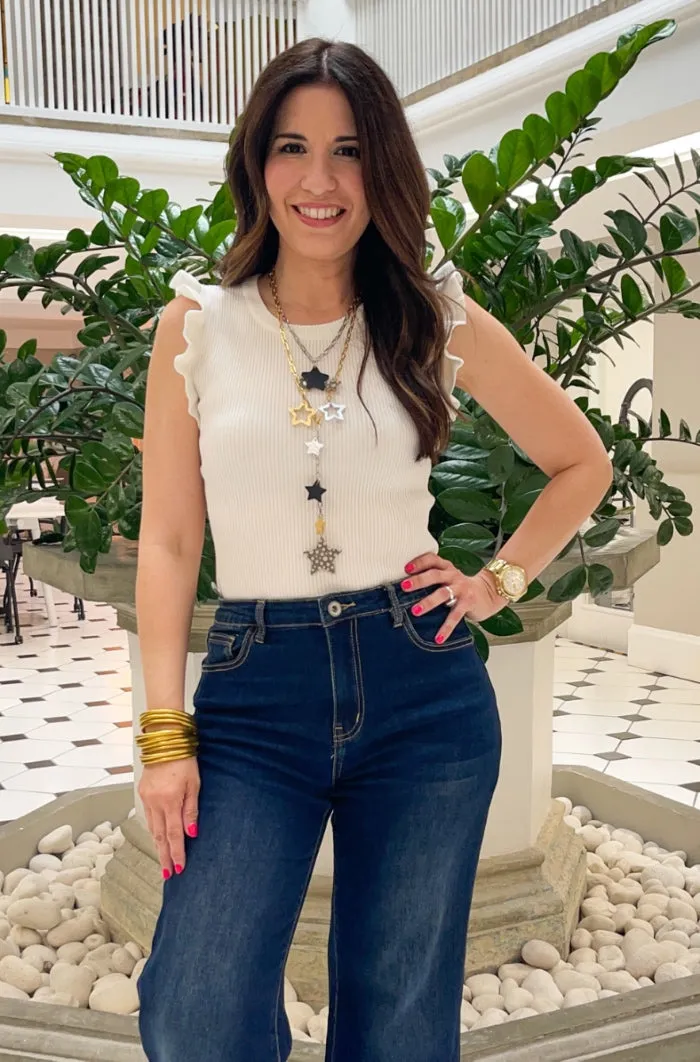 Ruffle Sleeveless Knit Top - THREE COLORS
